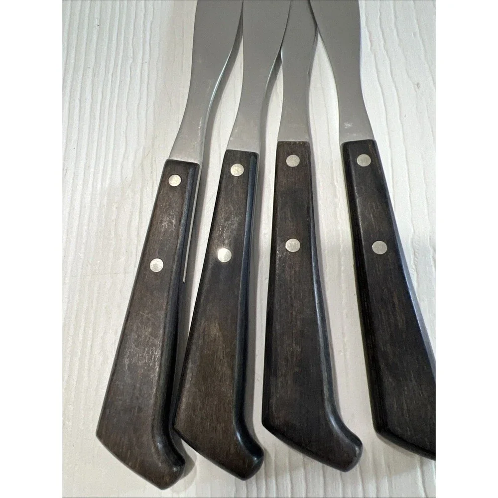 West Bend︱Steak Knife ︱Set of 4︱ Wood Handle ︱Stainless ︱USA︱Vintage